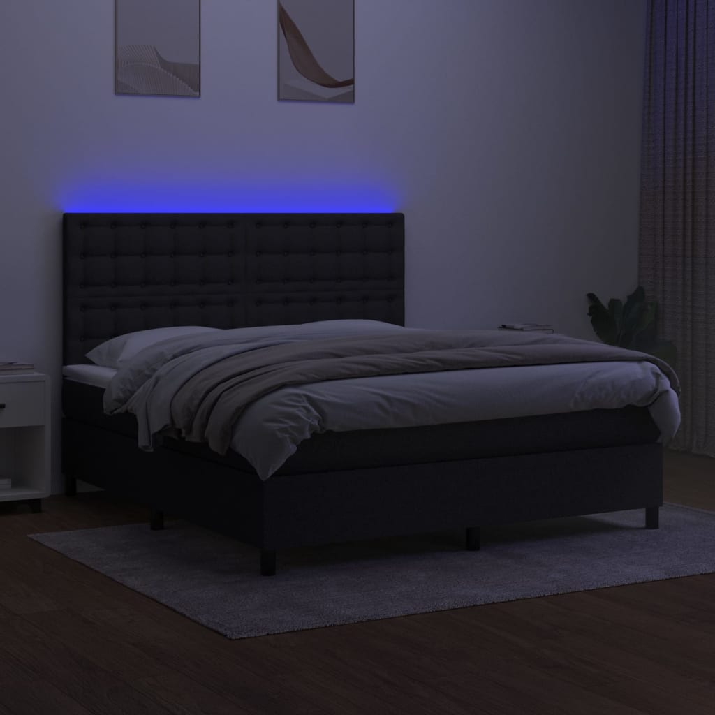 Boxspring met matras en LED stof zwart 160x200 cm is nu te koop bij PeponiXL, paradijselijk wonen!