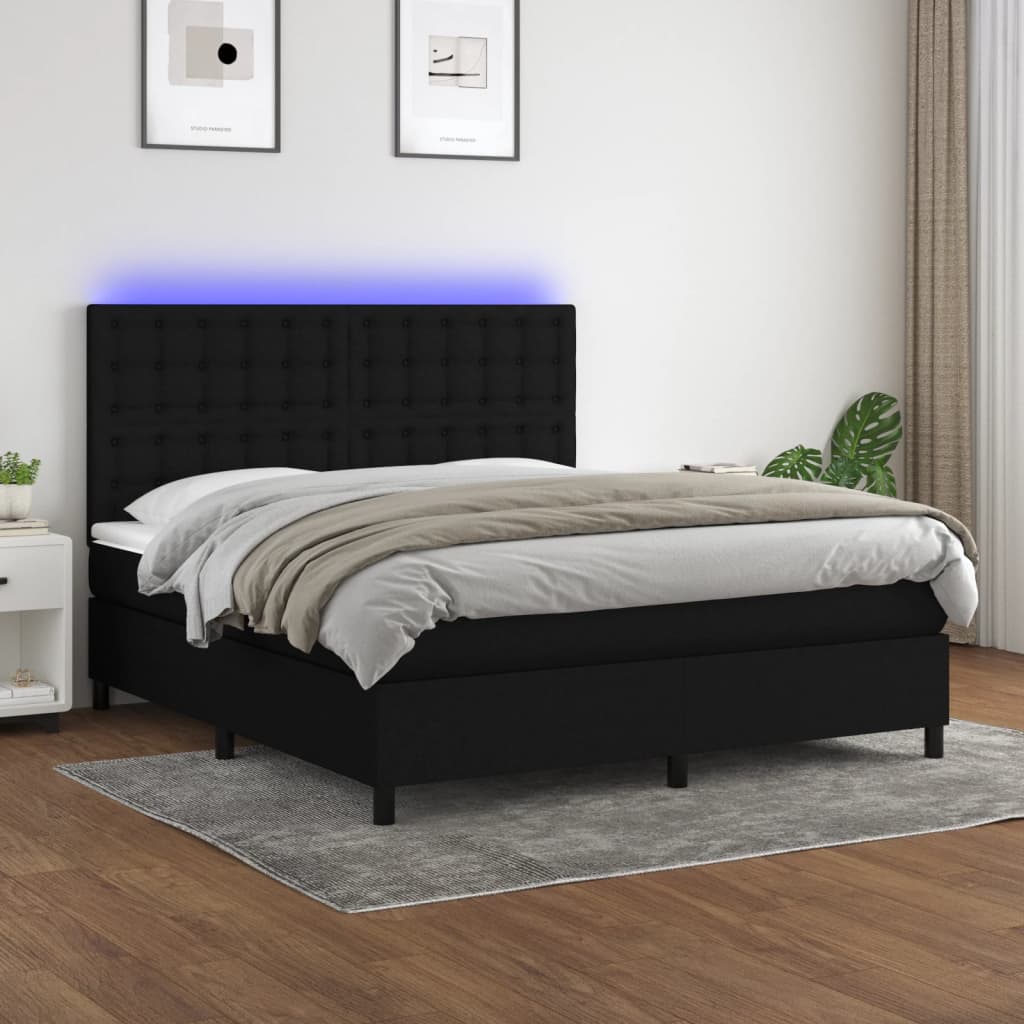 Boxspring met matras en LED stof zwart 160x200 cm is nu te koop bij PeponiXL, paradijselijk wonen!