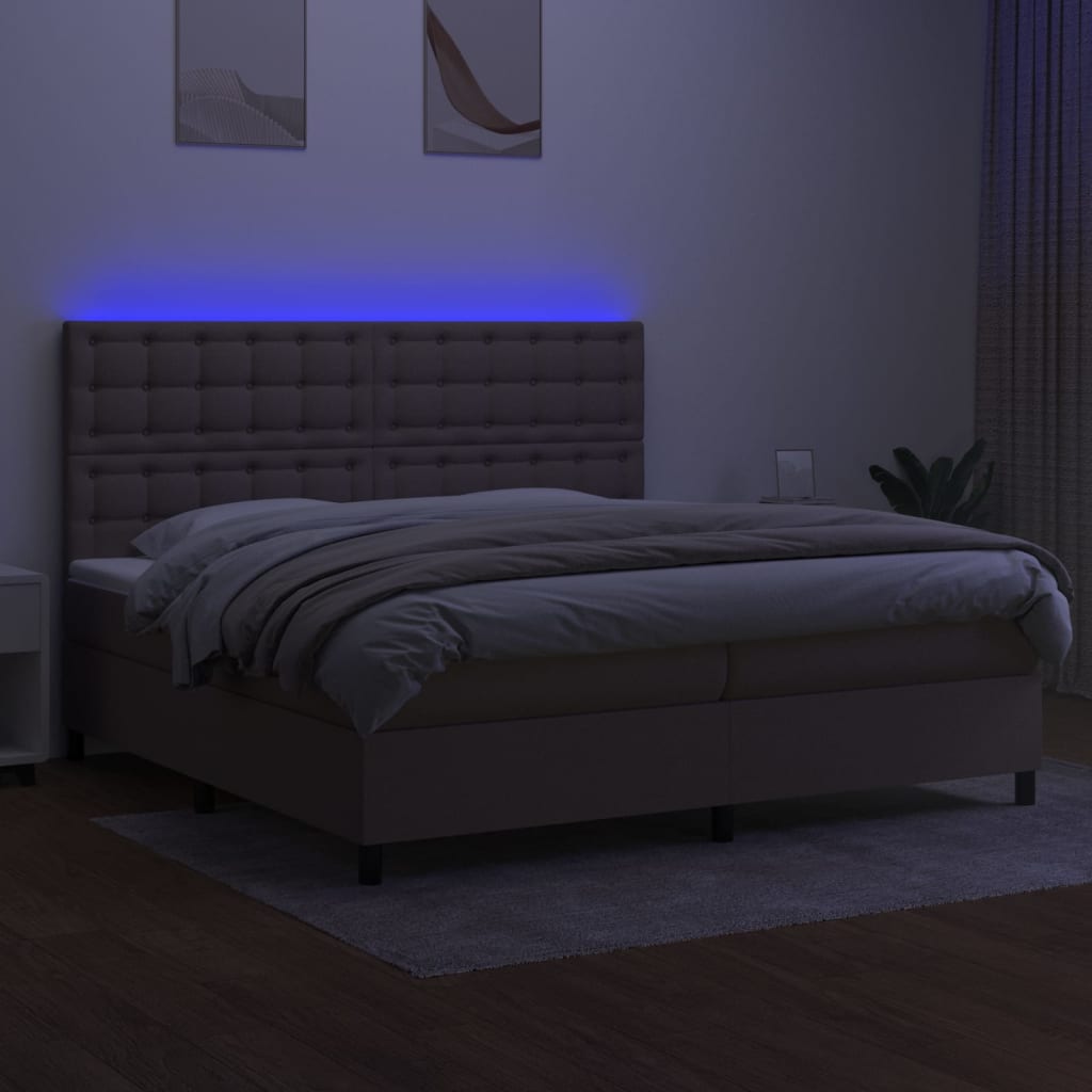 Boxspring met matras en LED stof taupe 200x200 cm is nu te koop bij PeponiXL, paradijselijk wonen!