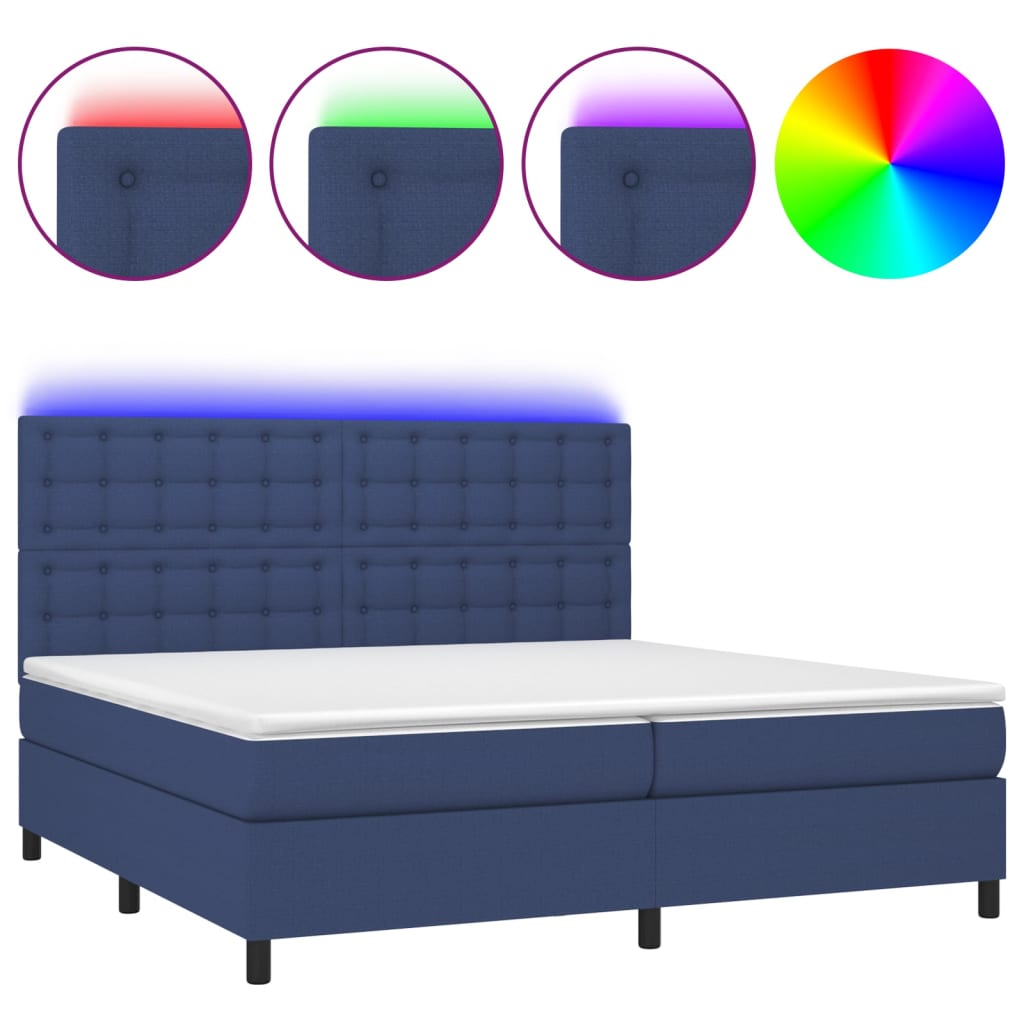 Boxspring met matras en LED stof blauw 200x200 cm is nu te koop bij PeponiXL, paradijselijk wonen!