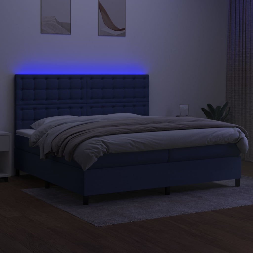 Boxspring met matras en LED stof blauw 200x200 cm is nu te koop bij PeponiXL, paradijselijk wonen!