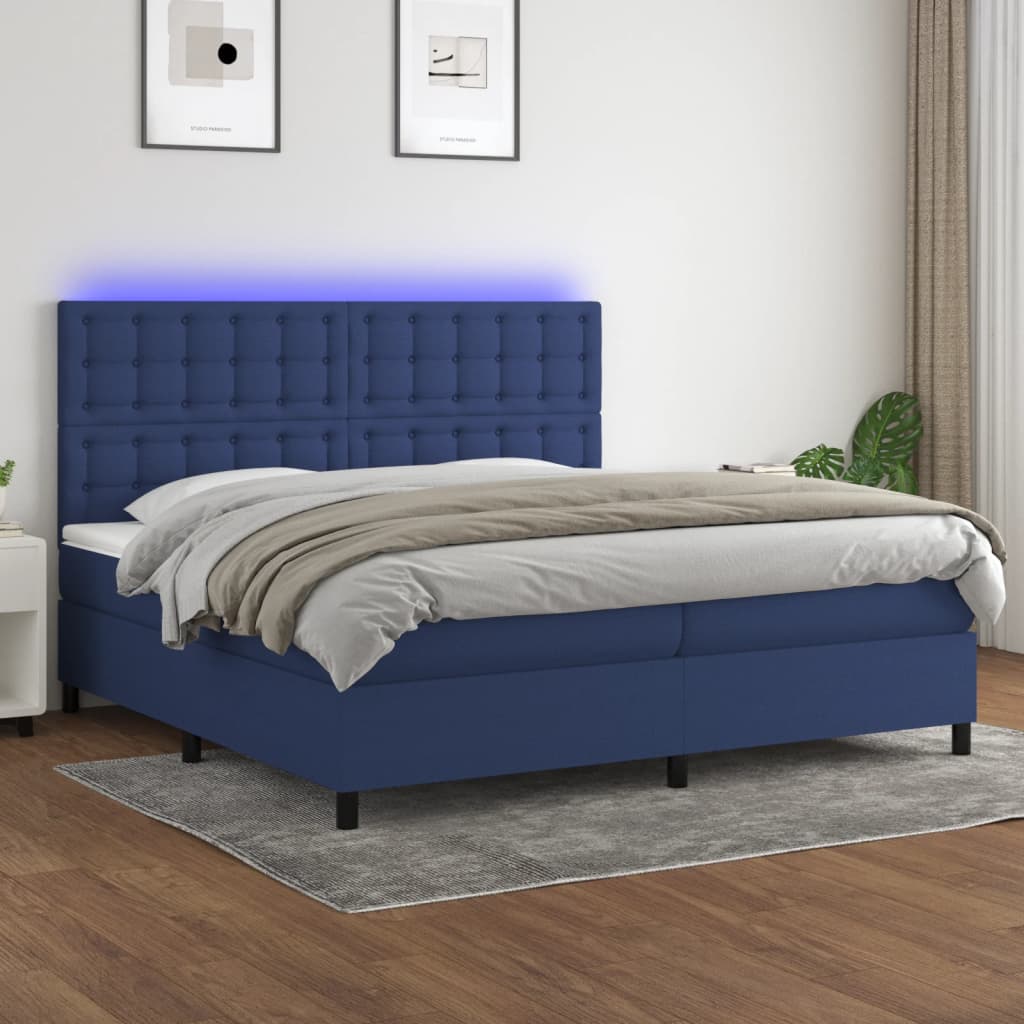 Boxspring met matras en LED stof blauw 200x200 cm is nu te koop bij PeponiXL, paradijselijk wonen!