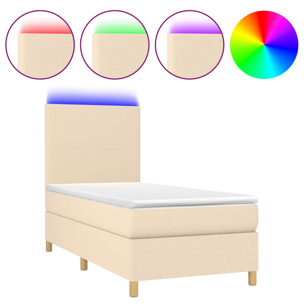 Boxspring met matras en LED stof crèmekleurig 90x190 cm is nu te koop bij PeponiXL, paradijselijk wonen!