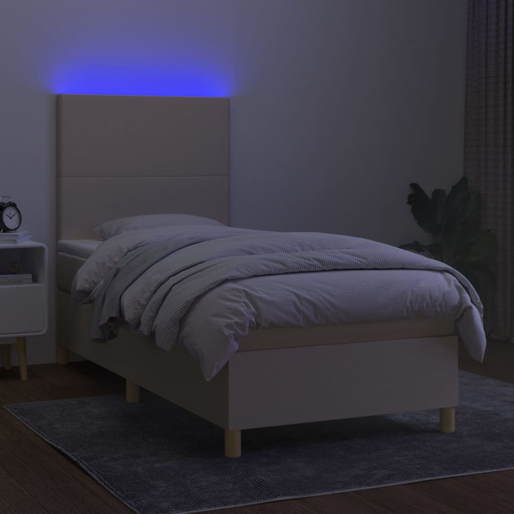 Boxspring met matras en LED stof crèmekleurig 90x190 cm is nu te koop bij PeponiXL, paradijselijk wonen!