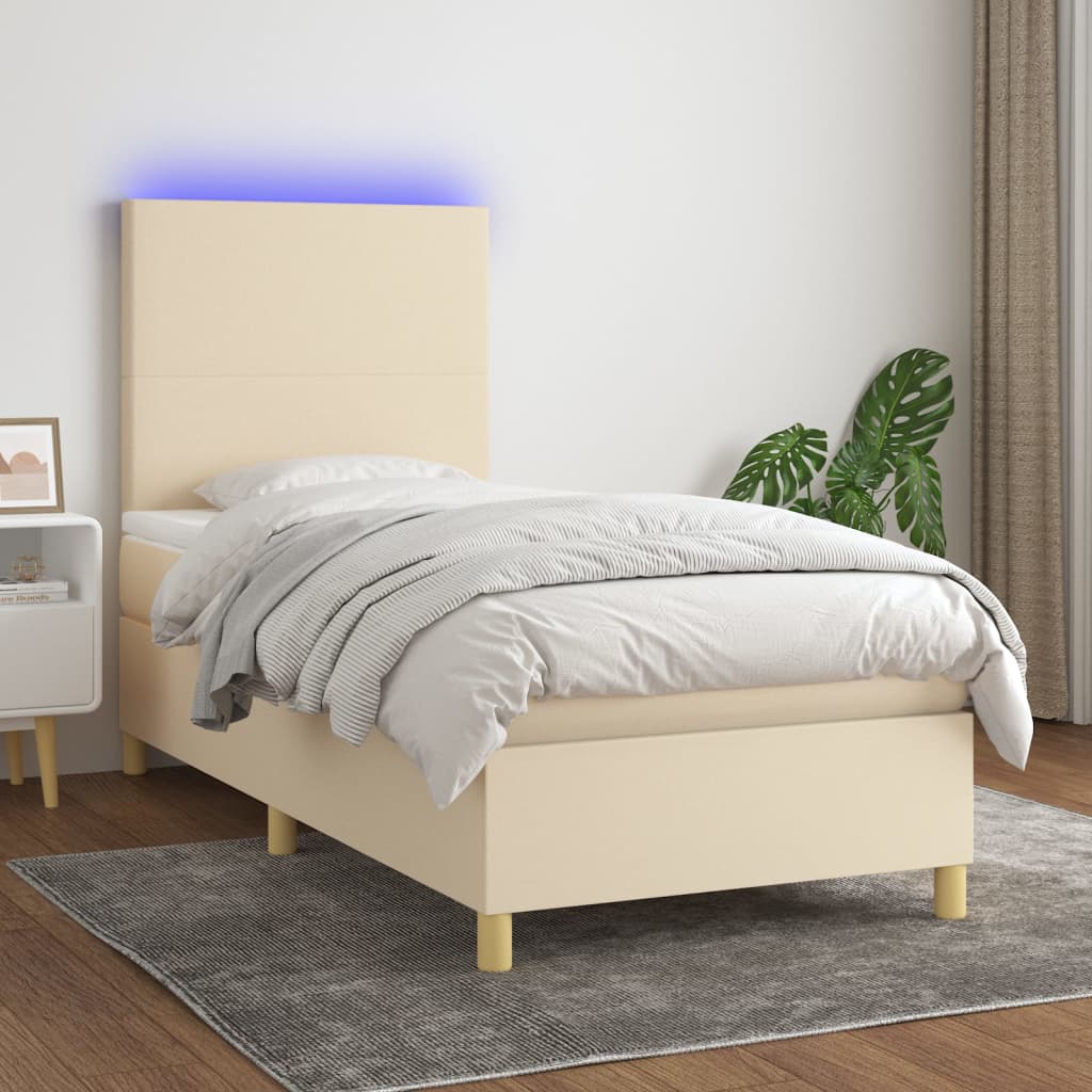 Boxspring met matras en LED stof crèmekleurig 90x190 cm is nu te koop bij PeponiXL, paradijselijk wonen!