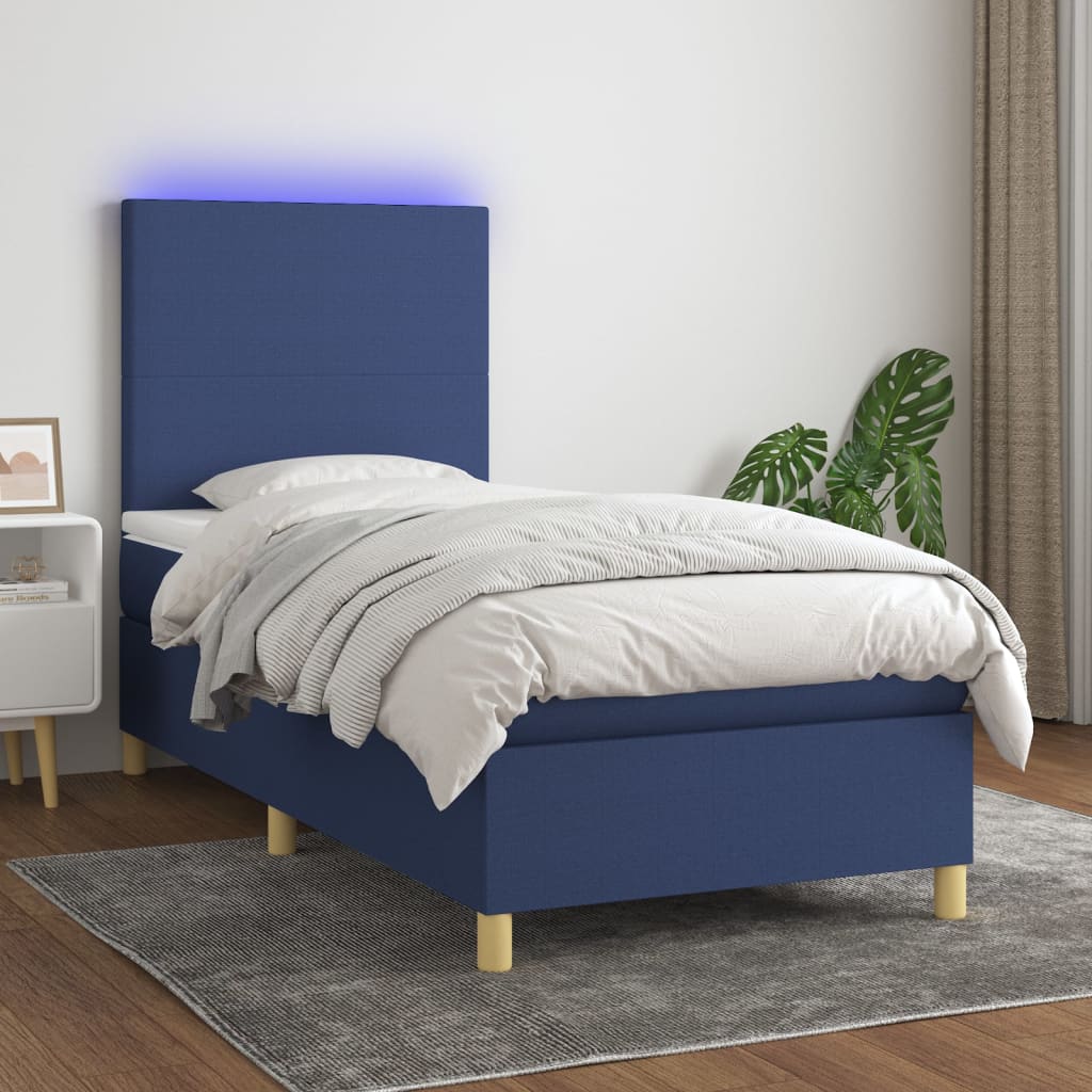 Boxspring met matras en LED stof blauw 90x190 cm is nu te koop bij PeponiXL, paradijselijk wonen!