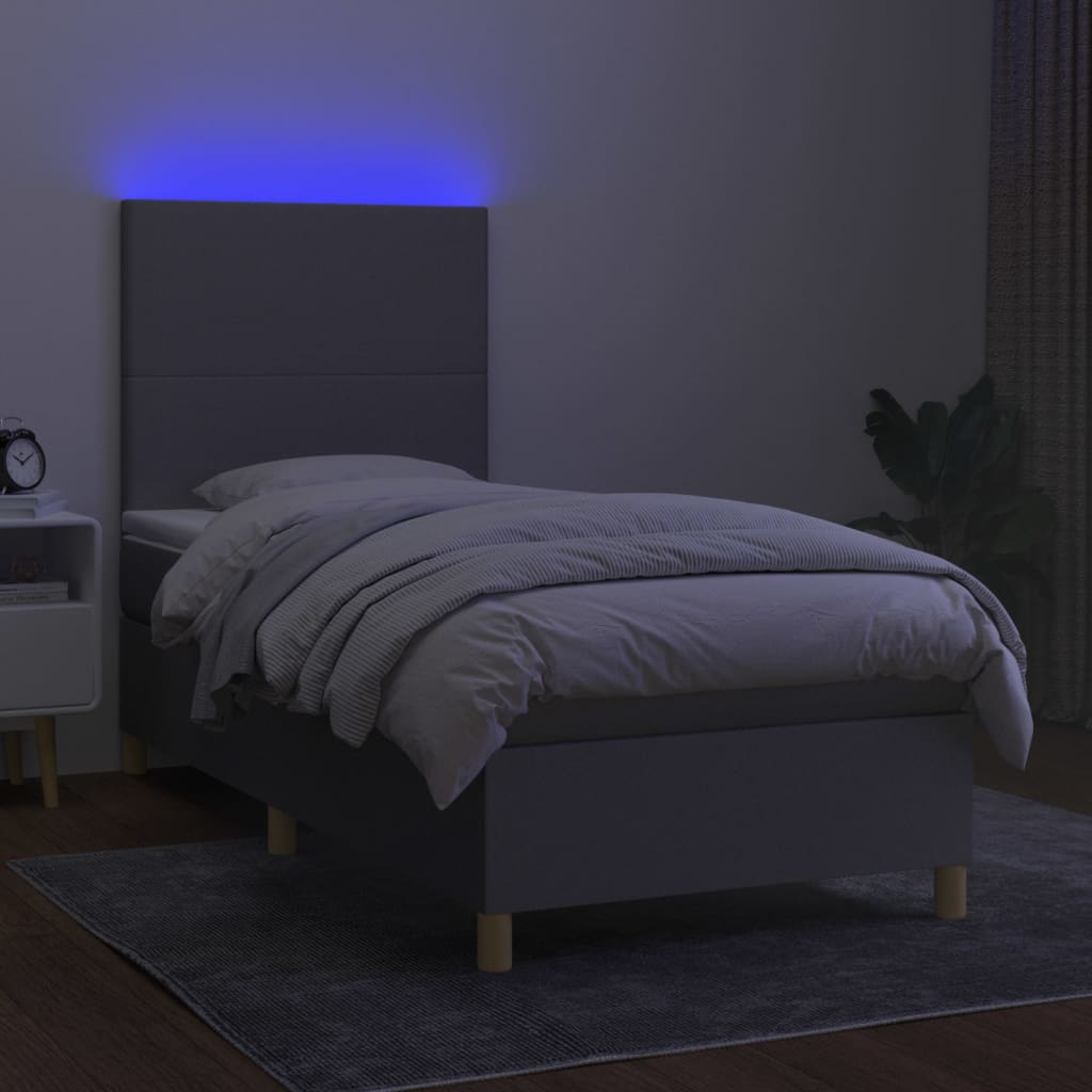 Boxspring met matras en LED stof lichtgrijs 90x200 cm is nu te koop bij PeponiXL, paradijselijk wonen!