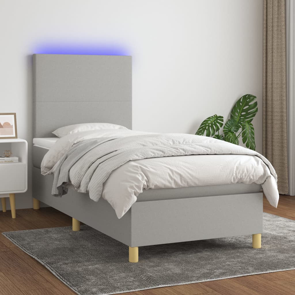 Boxspring met matras en LED stof lichtgrijs 90x200 cm is nu te koop bij PeponiXL, paradijselijk wonen!