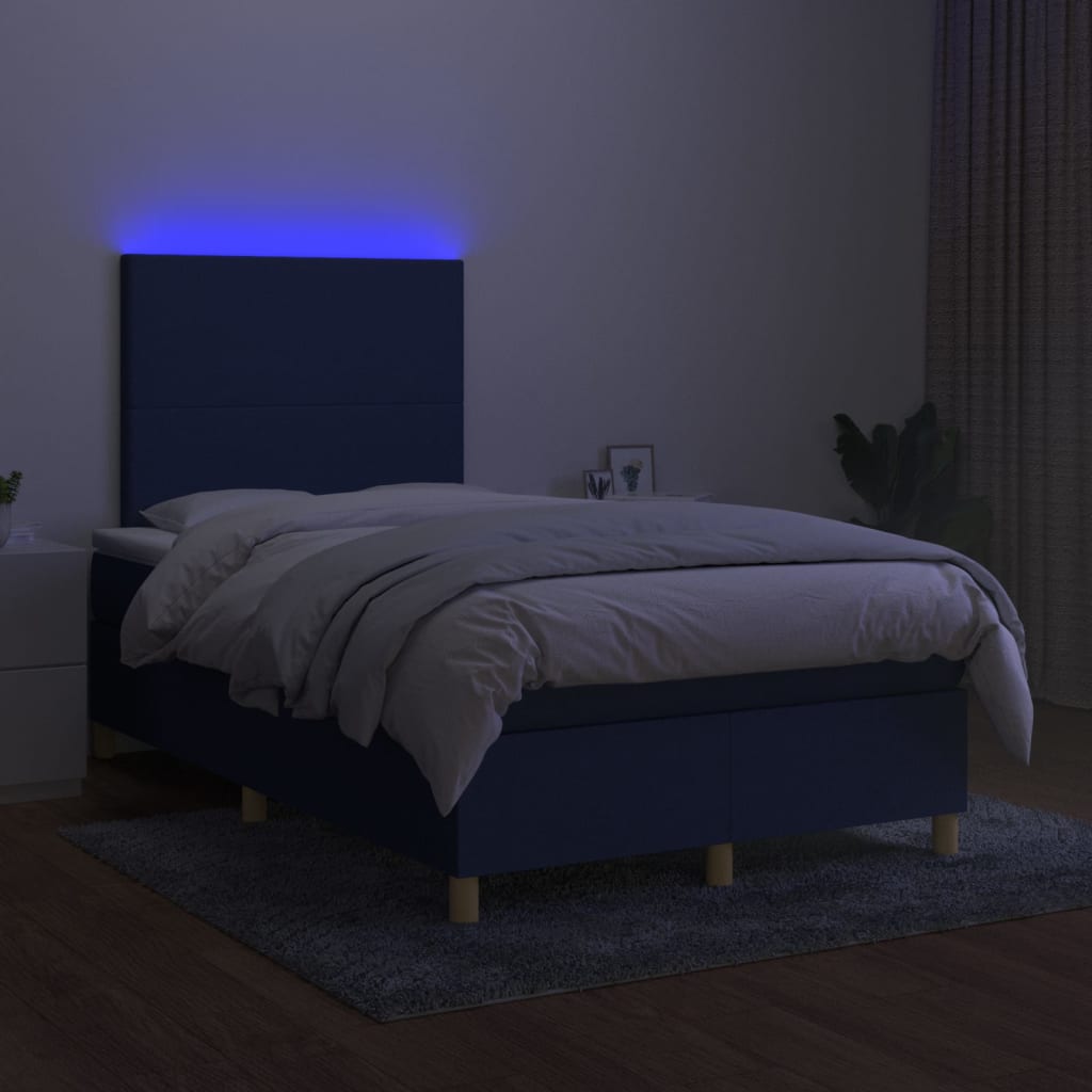 Boxspring met matras en LED stof blauw 120x200 cm is nu te koop bij PeponiXL, paradijselijk wonen!