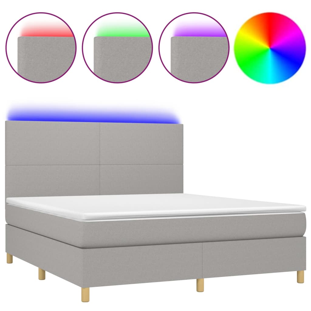 Boxspring met matras en LED stof lichtgrijs 160x200 cm is nu te koop bij PeponiXL, paradijselijk wonen!