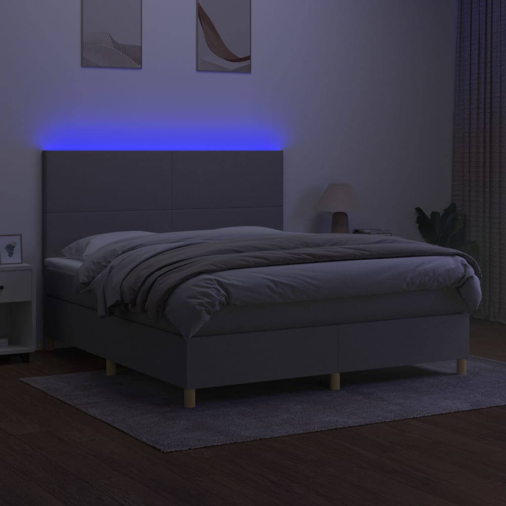 Boxspring met matras en LED stof lichtgrijs 160x200 cm is nu te koop bij PeponiXL, paradijselijk wonen!