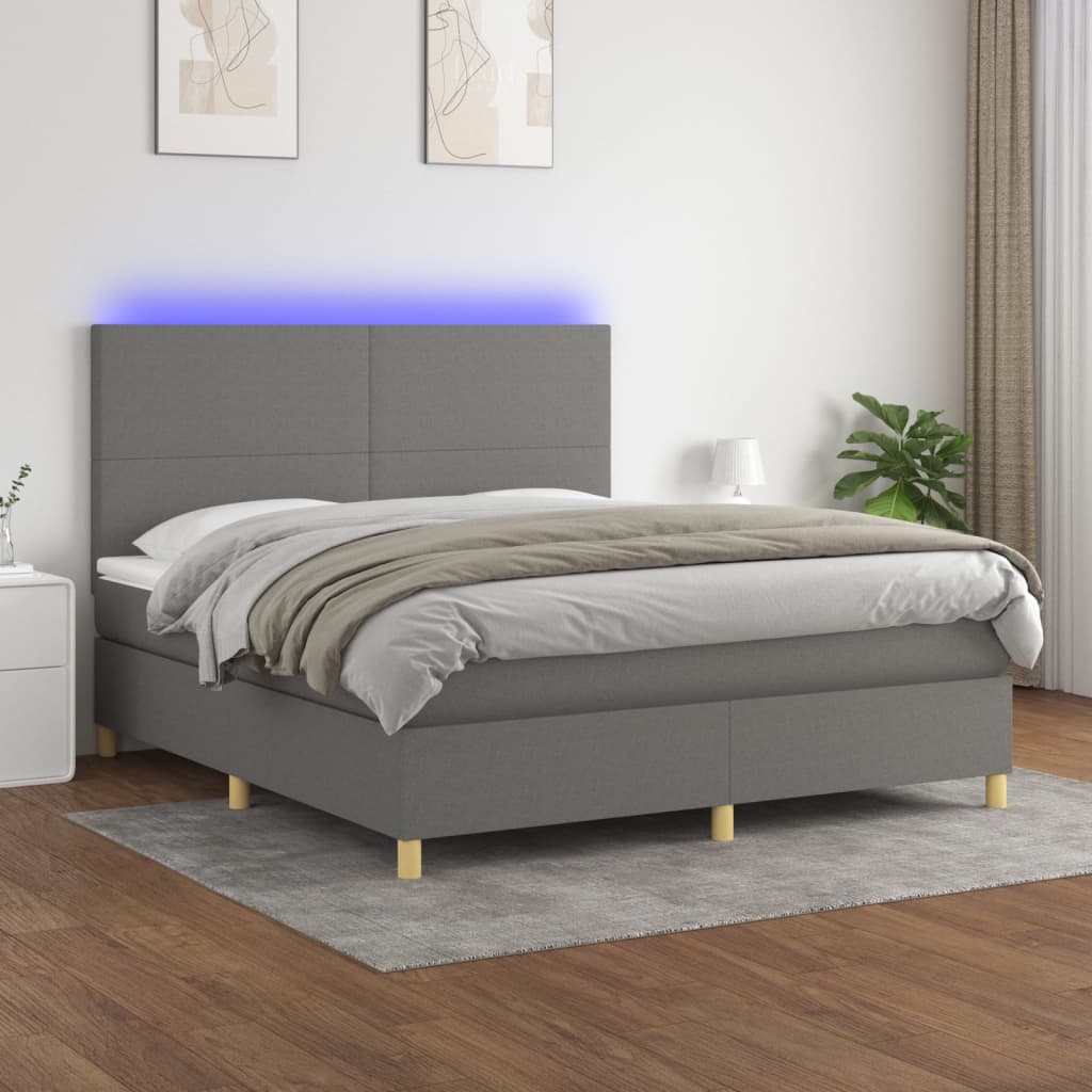 Boxspring met matras en LED stof donkergrijs 160x200 cm is nu te koop bij PeponiXL, paradijselijk wonen!