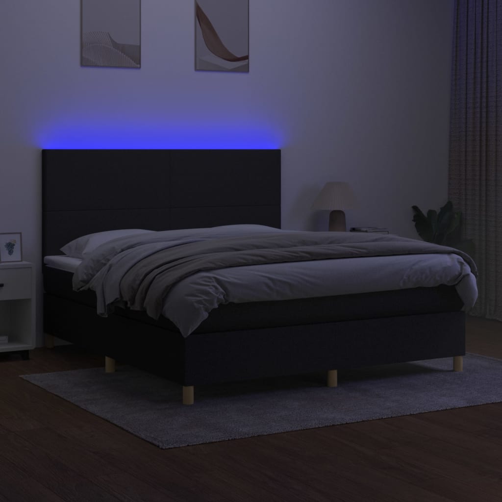 Boxspring met matras en LED stof zwart 160x200 cm is nu te koop bij PeponiXL, paradijselijk wonen!