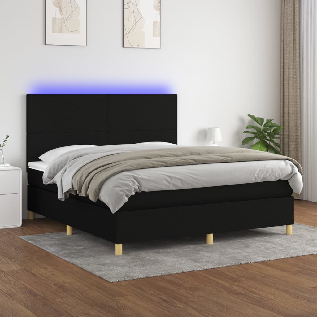 Boxspring met matras en LED stof zwart 160x200 cm is nu te koop bij PeponiXL, paradijselijk wonen!