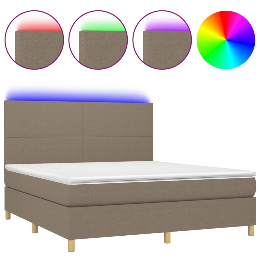 Boxspring met matras en LED stof taupe 180x200 cm is nu te koop bij PeponiXL, paradijselijk wonen!