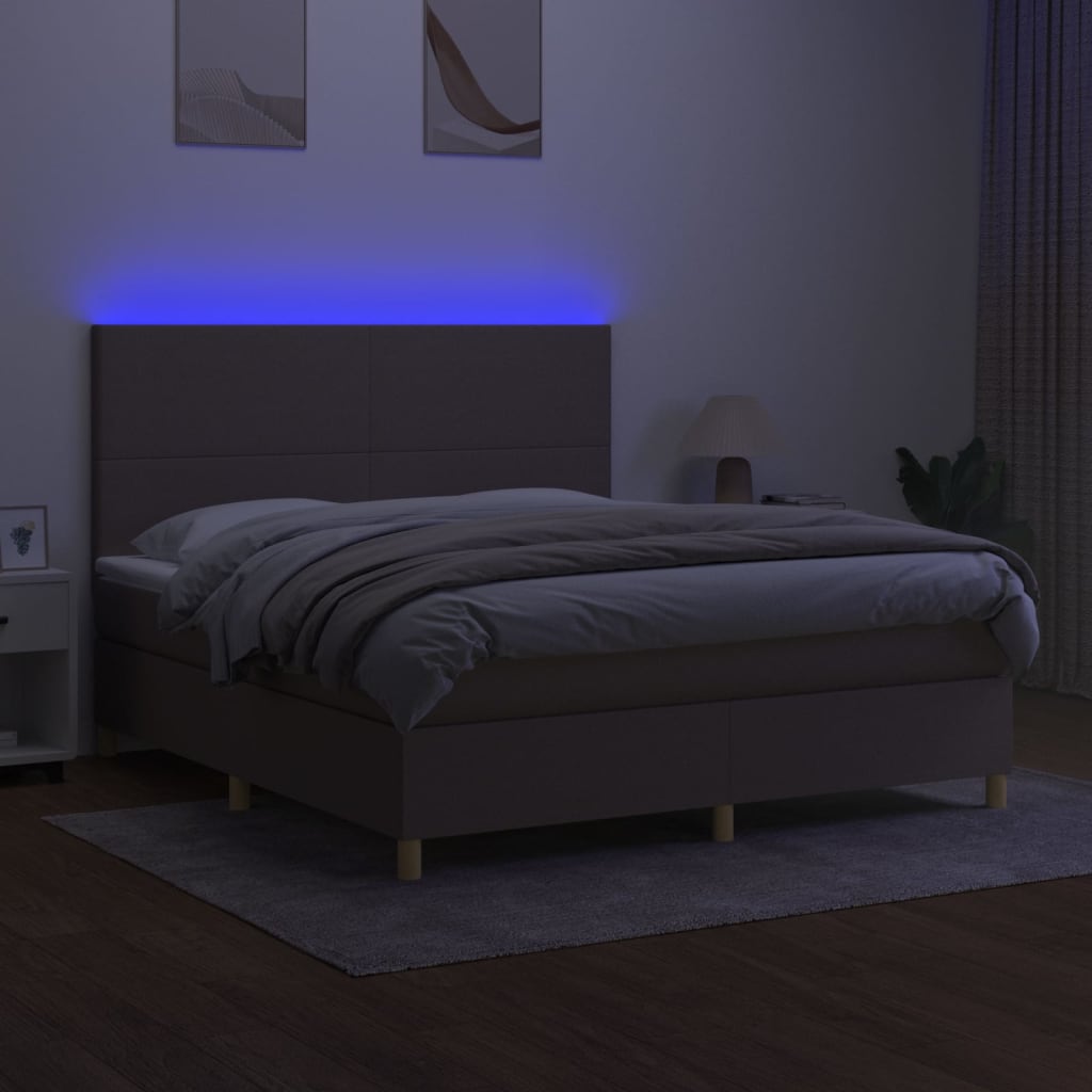 Boxspring met matras en LED stof taupe 180x200 cm is nu te koop bij PeponiXL, paradijselijk wonen!