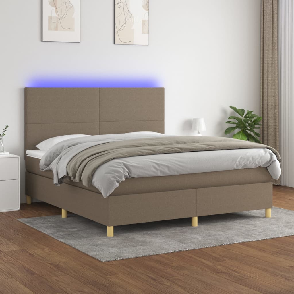 Boxspring met matras en LED stof taupe 180x200 cm is nu te koop bij PeponiXL, paradijselijk wonen!