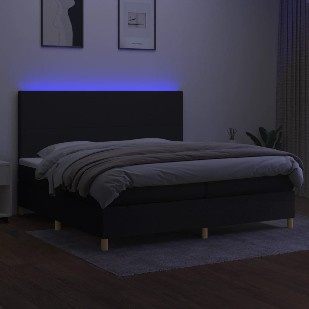 Boxspring met matras en LED stof zwart 200x200 cm is nu te koop bij PeponiXL, paradijselijk wonen!