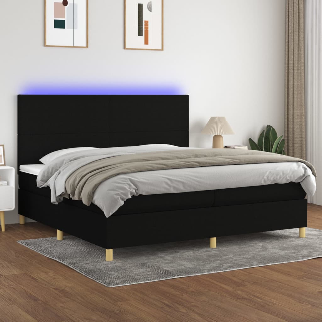Boxspring met matras en LED stof zwart 200x200 cm is nu te koop bij PeponiXL, paradijselijk wonen!