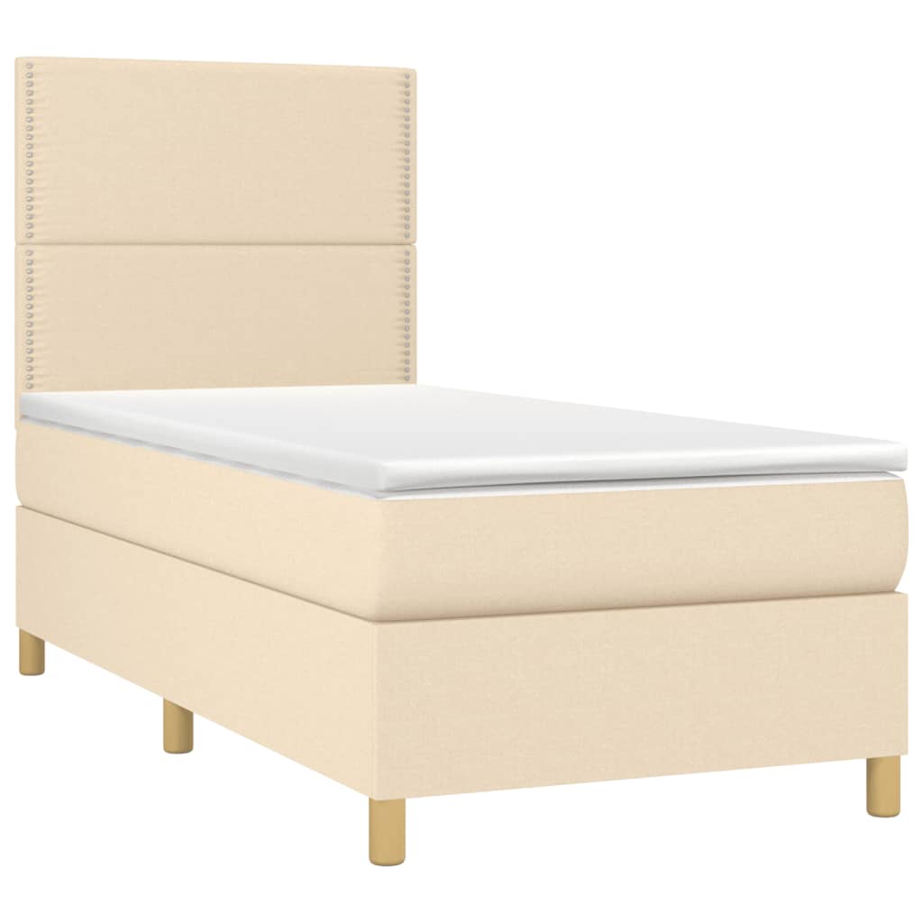 Boxspring met matras en LED stof crèmekleurig 90x190 cm is nu te koop bij PeponiXL, paradijselijk wonen!