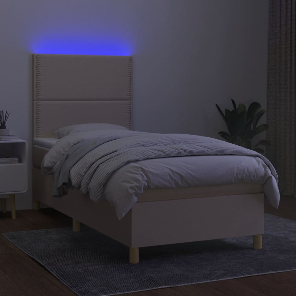 Boxspring met matras en LED stof crèmekleurig 90x190 cm is nu te koop bij PeponiXL, paradijselijk wonen!