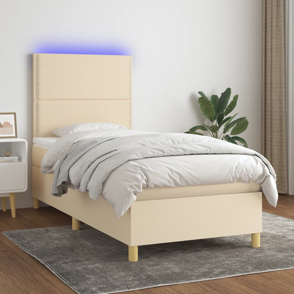 Boxspring met matras en LED stof crèmekleurig 90x190 cm is nu te koop bij PeponiXL, paradijselijk wonen!