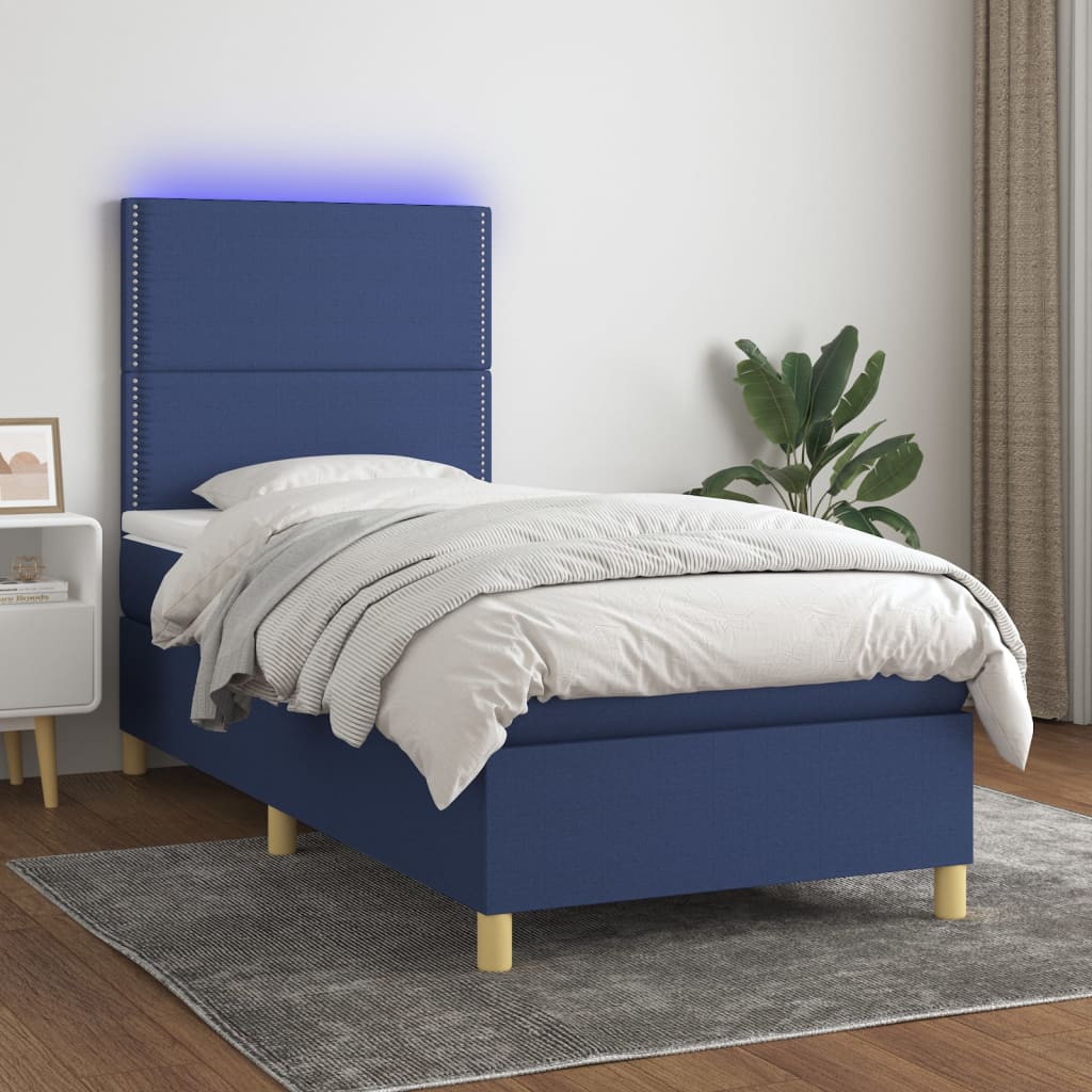 Boxspring met matras en LED stof blauw 90x190 cm is nu te koop bij PeponiXL, paradijselijk wonen!