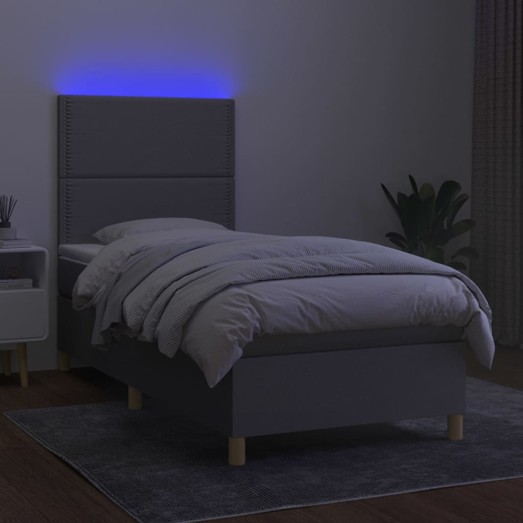 Boxspring met matras en LED stof lichtgrijs 90x200 cm is nu te koop bij PeponiXL, paradijselijk wonen!