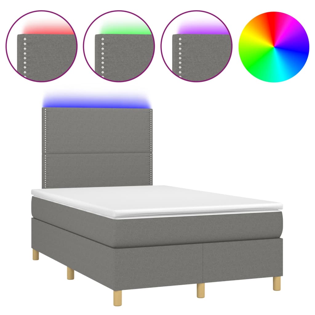 Boxspring met matras en LED stof donkergrijs 120x200 cm is nu te koop bij PeponiXL, paradijselijk wonen!