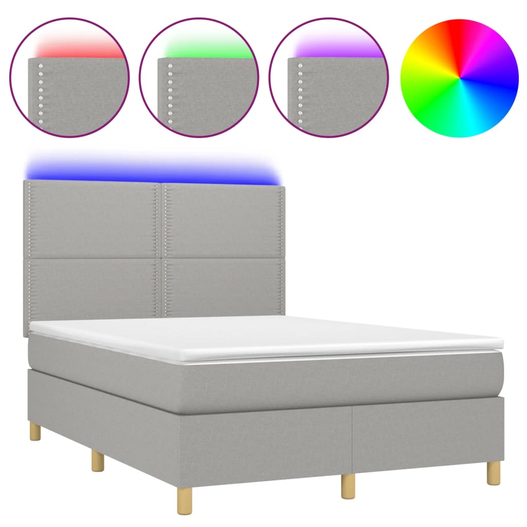 Boxspring met matras en LED stof lichtgrijs 140x190 cm is nu te koop bij PeponiXL, paradijselijk wonen!