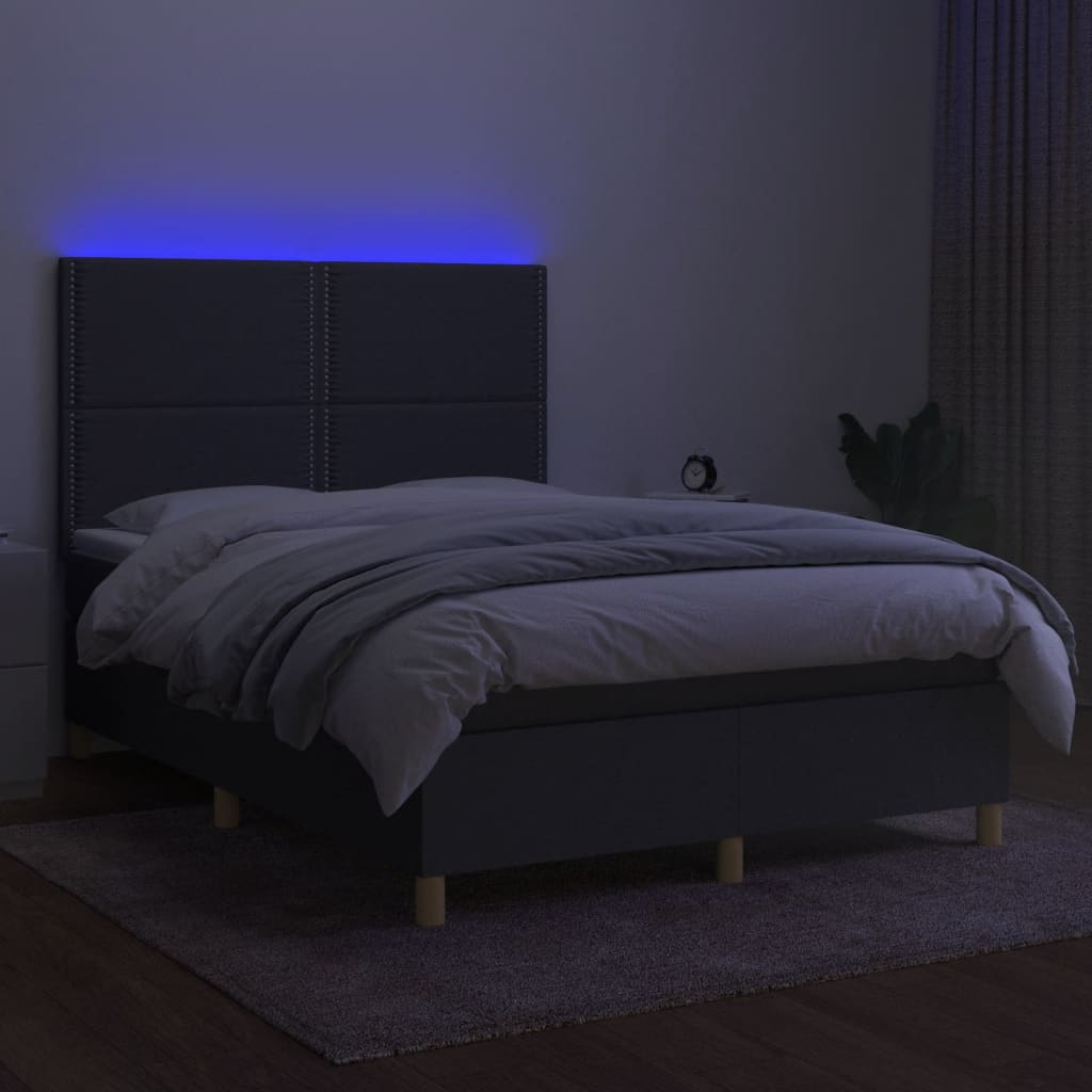 Boxspring met matras en LED stof donkergrijs 140x190 cm is nu te koop bij PeponiXL, paradijselijk wonen!