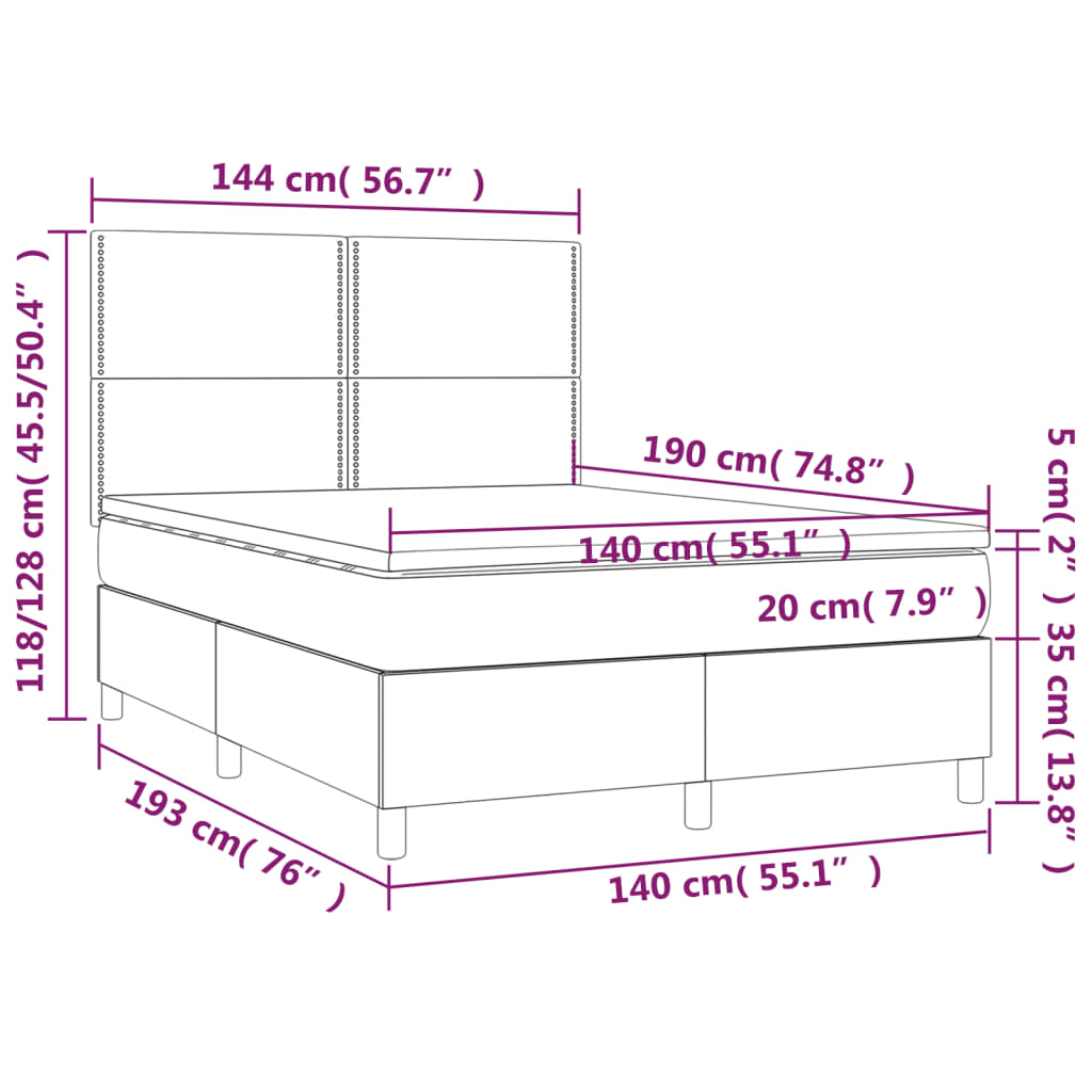 Boxspring met matras en LED stof donkergrijs 140x190 cm is nu te koop bij PeponiXL, paradijselijk wonen!