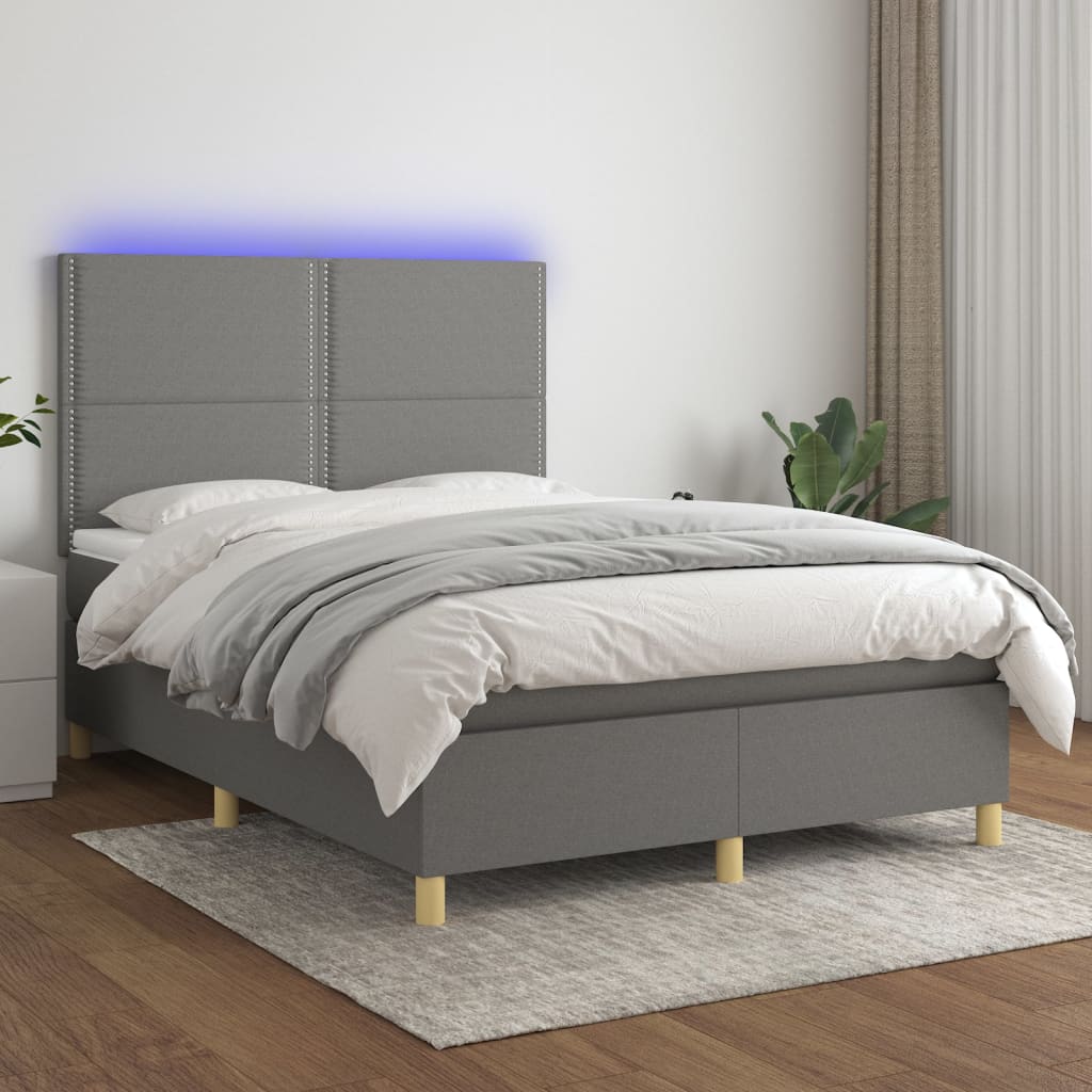 Boxspring met matras en LED stof donkergrijs 140x190 cm is nu te koop bij PeponiXL, paradijselijk wonen!