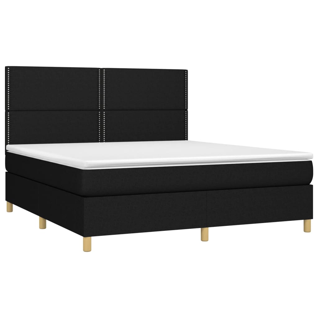 Boxspring met matras en LED stof zwart 160x200 cm is nu te koop bij PeponiXL, paradijselijk wonen!