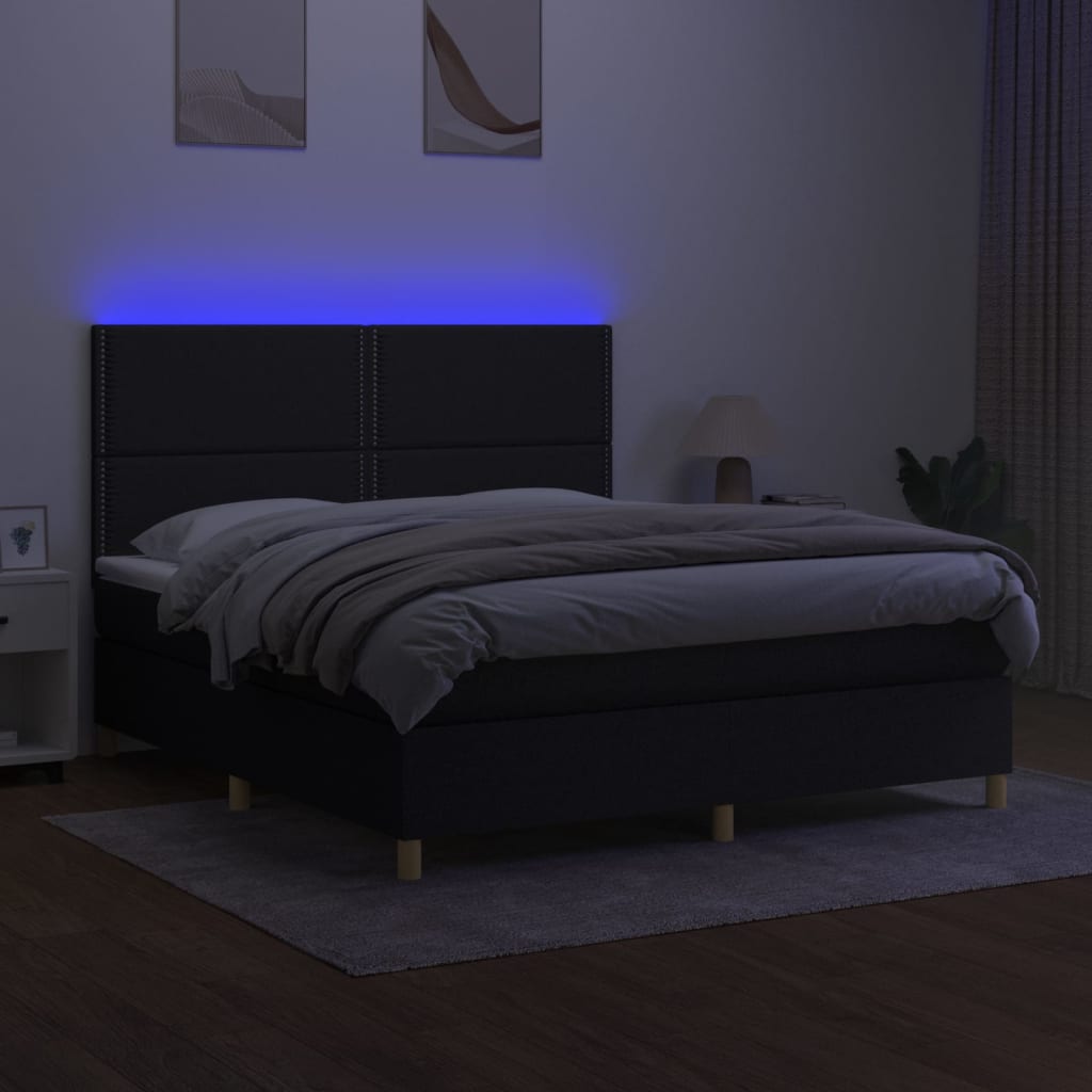 Boxspring met matras en LED stof zwart 160x200 cm is nu te koop bij PeponiXL, paradijselijk wonen!