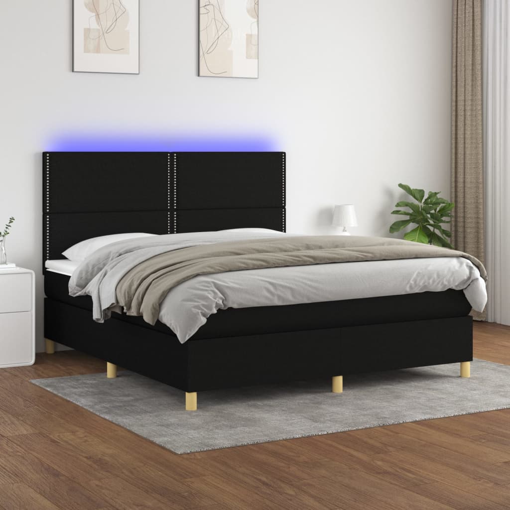 Boxspring met matras en LED stof zwart 160x200 cm is nu te koop bij PeponiXL, paradijselijk wonen!