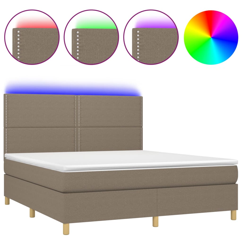 Boxspring met matras en LED stof taupe 180x200 cm is nu te koop bij PeponiXL, paradijselijk wonen!