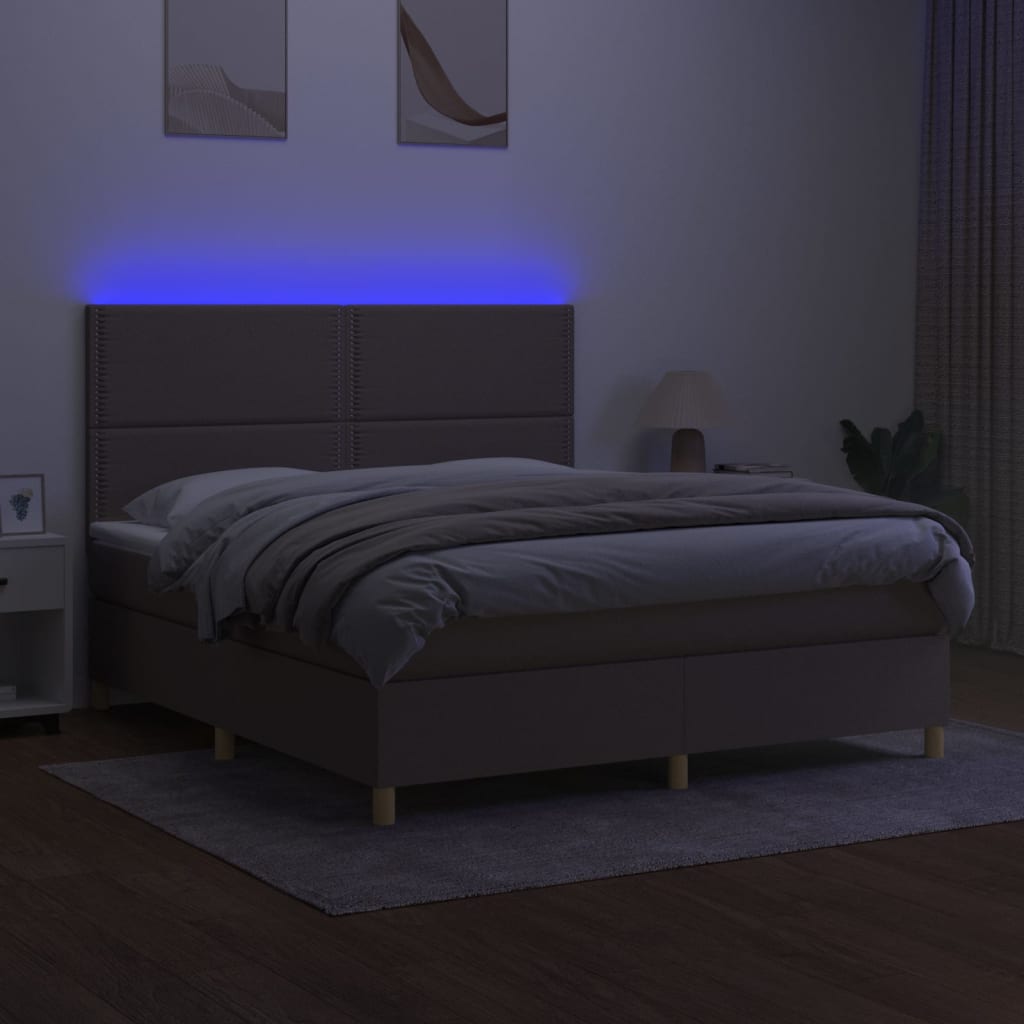 Boxspring met matras en LED stof taupe 180x200 cm is nu te koop bij PeponiXL, paradijselijk wonen!