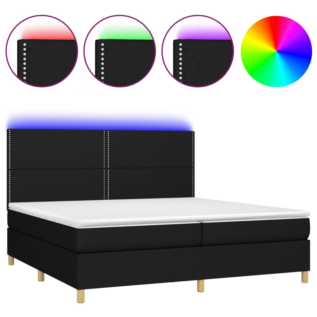 Boxspring met matras en LED stof zwart 200x200 cm is nu te koop bij PeponiXL, paradijselijk wonen!