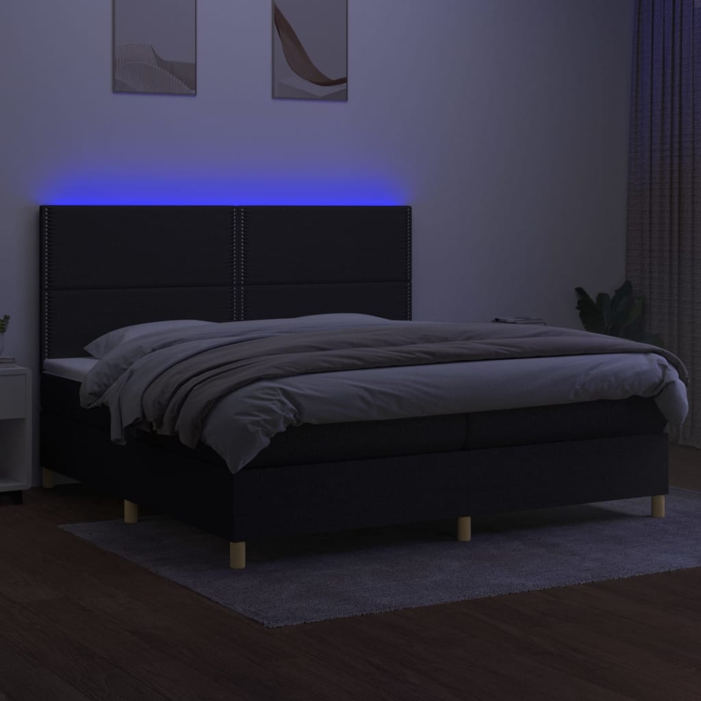 Boxspring met matras en LED stof zwart 200x200 cm is nu te koop bij PeponiXL, paradijselijk wonen!