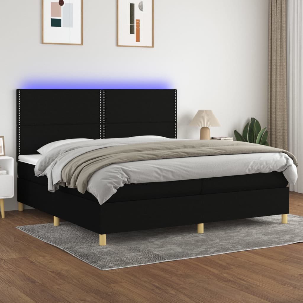 Boxspring met matras en LED stof zwart 200x200 cm is nu te koop bij PeponiXL, paradijselijk wonen!
