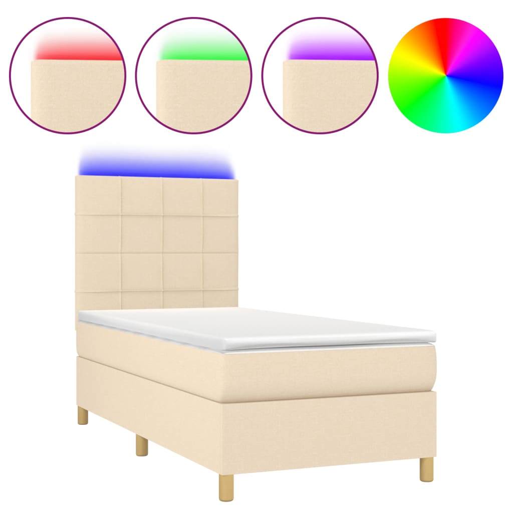 Boxspring met matras en LED stof crèmekleurig 90x190 cm is nu te koop bij PeponiXL, paradijselijk wonen!