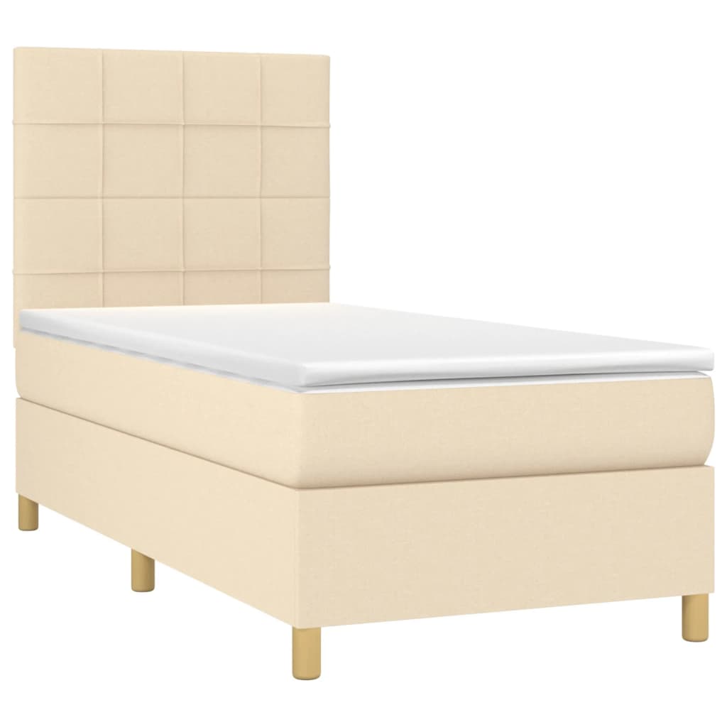 Boxspring met matras en LED stof crèmekleurig 90x190 cm is nu te koop bij PeponiXL, paradijselijk wonen!