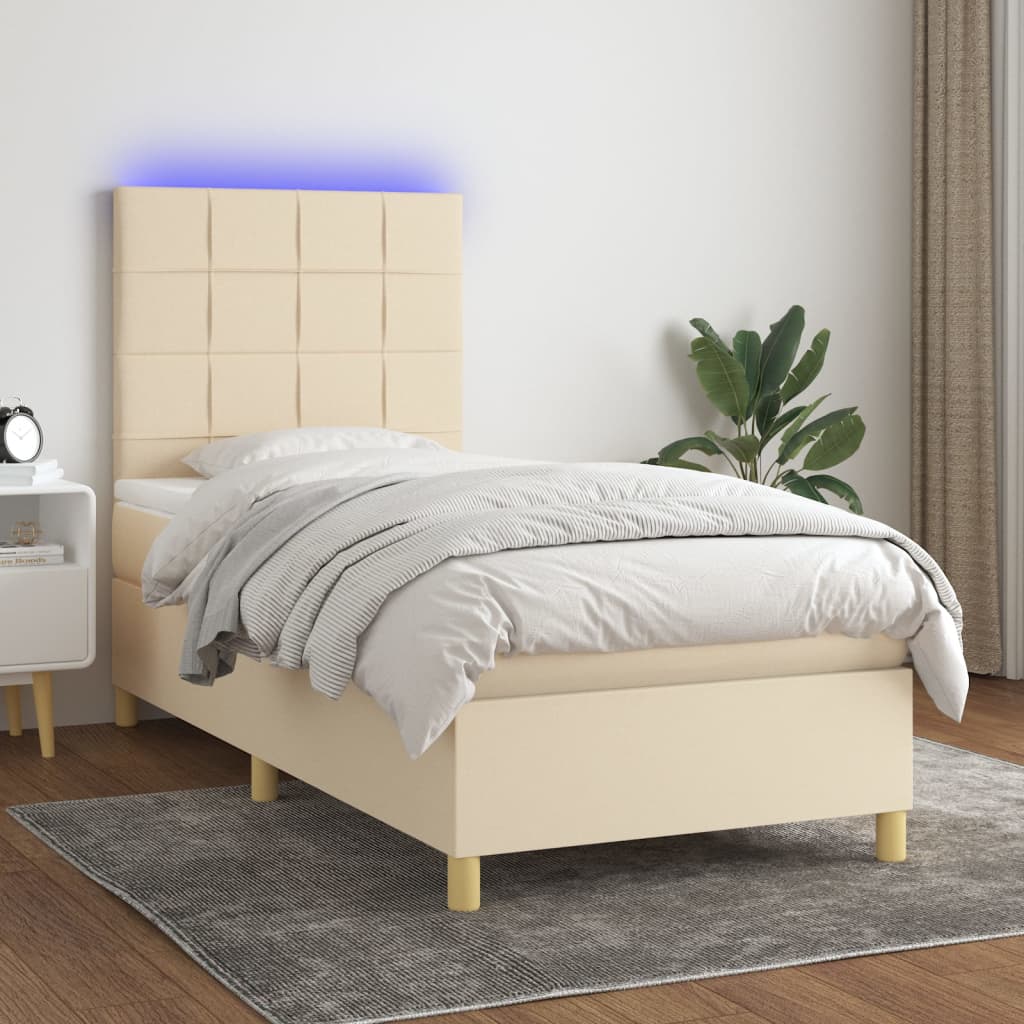 Boxspring met matras en LED stof crèmekleurig 90x190 cm is nu te koop bij PeponiXL, paradijselijk wonen!