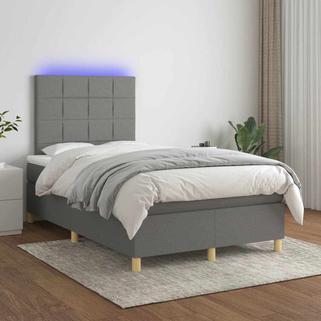 Boxspring met matras en LED stof donkergrijs 120x200 cm is nu te koop bij PeponiXL, paradijselijk wonen!
