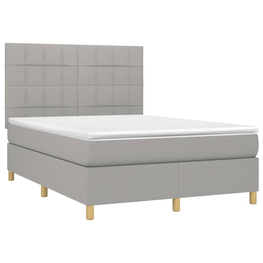 Boxspring met matras en LED stof lichtgrijs 140x190 cm is nu te koop bij PeponiXL, paradijselijk wonen!