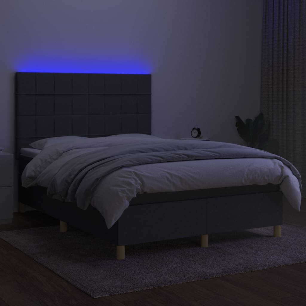 Boxspring met matras en LED stof donkergrijs 140x190 cm is nu te koop bij PeponiXL, paradijselijk wonen!