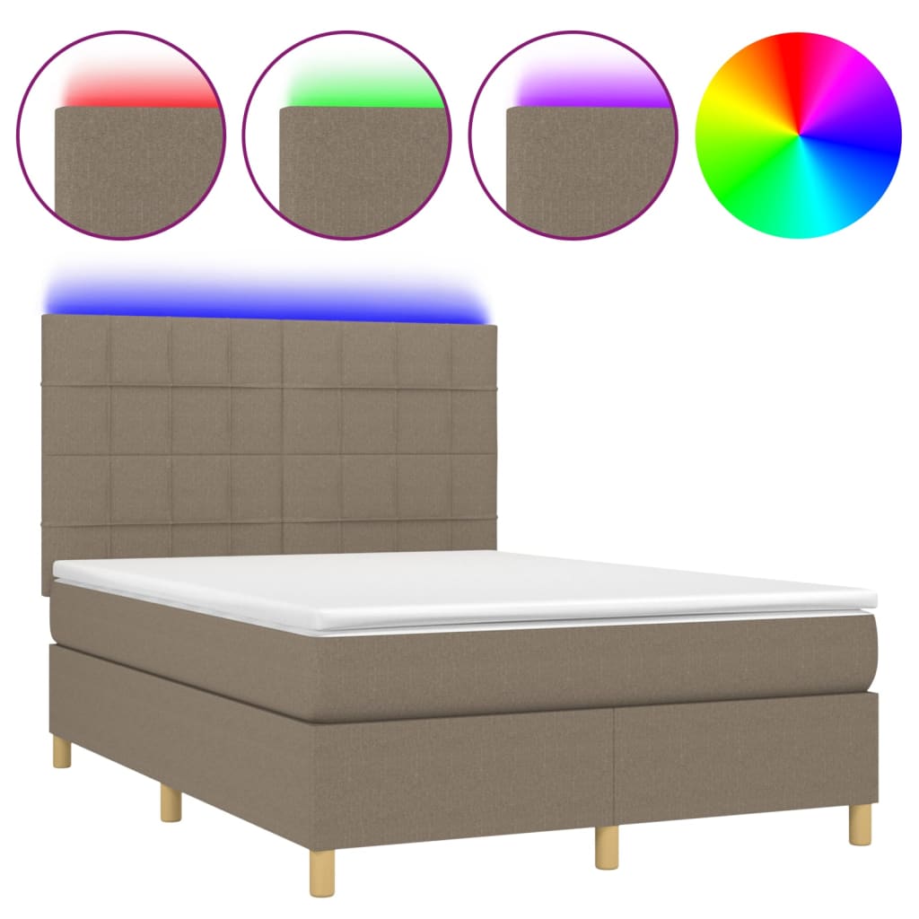 Boxspring met matras en LED stof taupe 140x200 cm is nu te koop bij PeponiXL, paradijselijk wonen!
