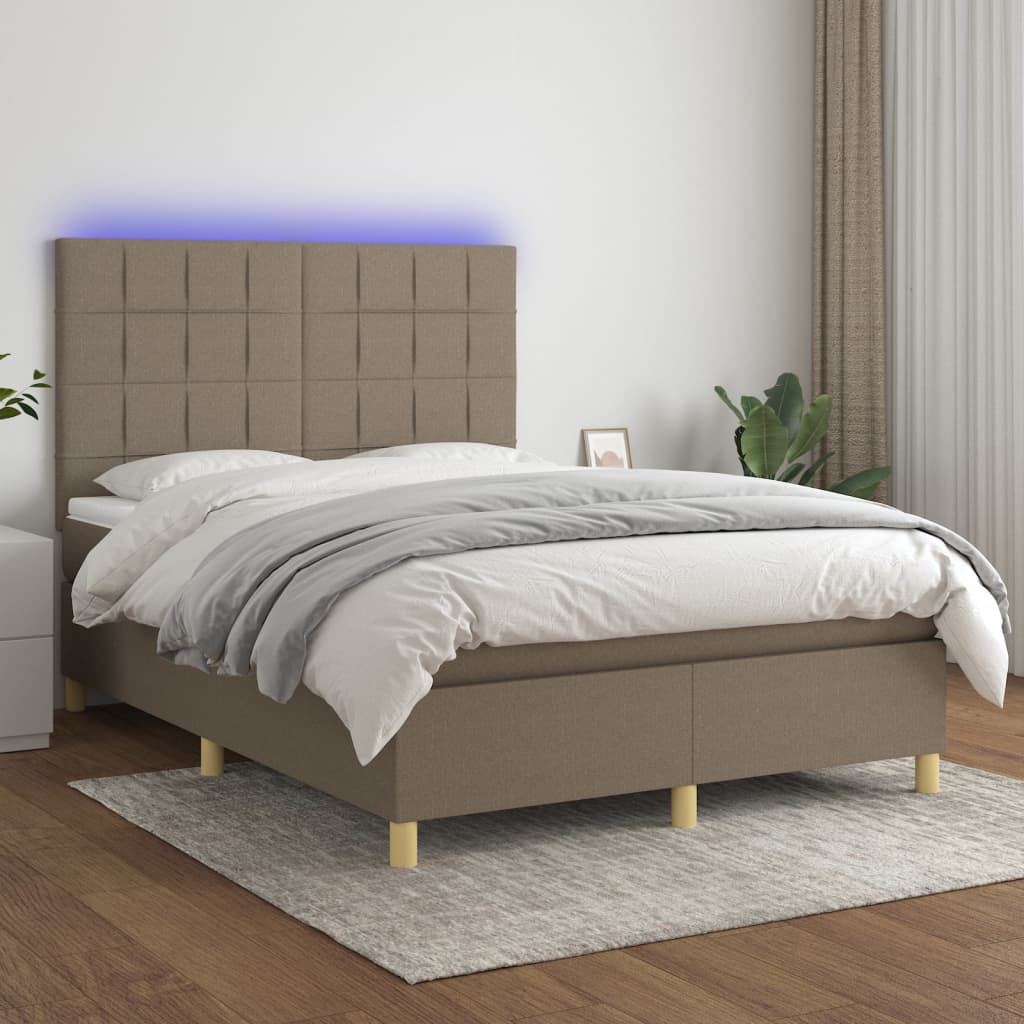 Boxspring met matras en LED stof taupe 140x200 cm is nu te koop bij PeponiXL, paradijselijk wonen!