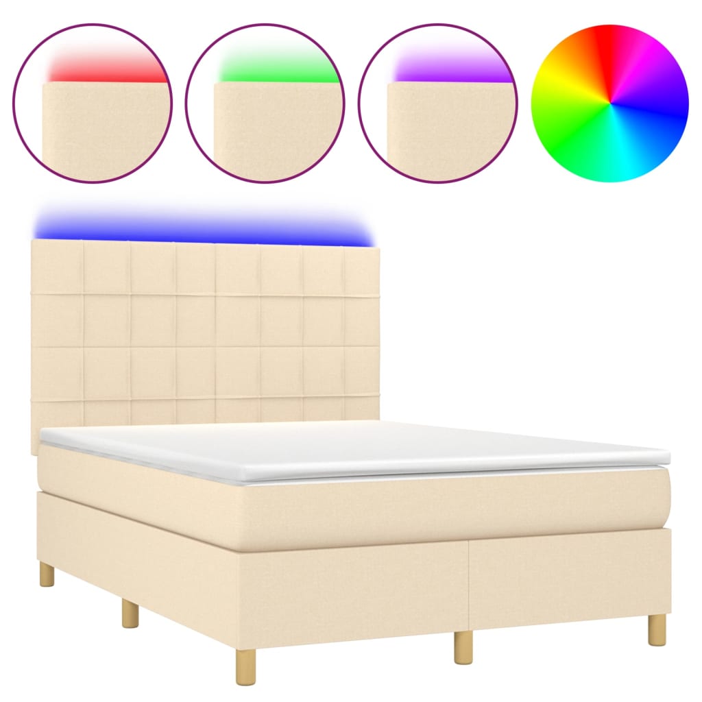 Boxspring met matras en LED stof crèmekleurig 140x200 cm is nu te koop bij PeponiXL, paradijselijk wonen!